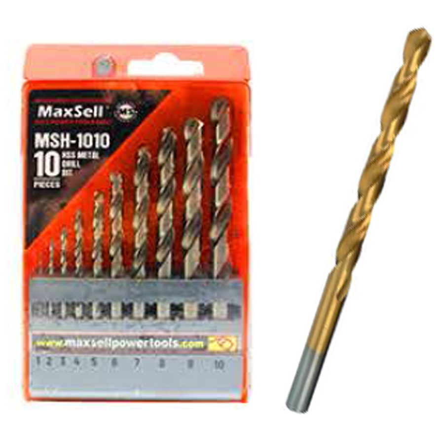 Maxsell MSH-1010 HSS Titanium Drill Bit Set 10Pcs | MaxSell by KHM Megatools Corp. Maxsell MSH-1010 HSS Titanium Drill Bit Set 10Pcs | MaxSell by KHM Megatools Corp.
